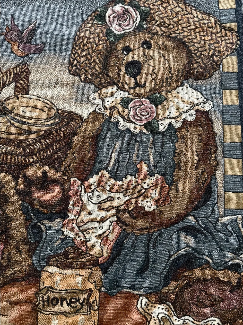 1990’s Boyd’s Bears “Life Is A Picnic” Cotton Tapestry Throw Bear Rabbit 66”x50”